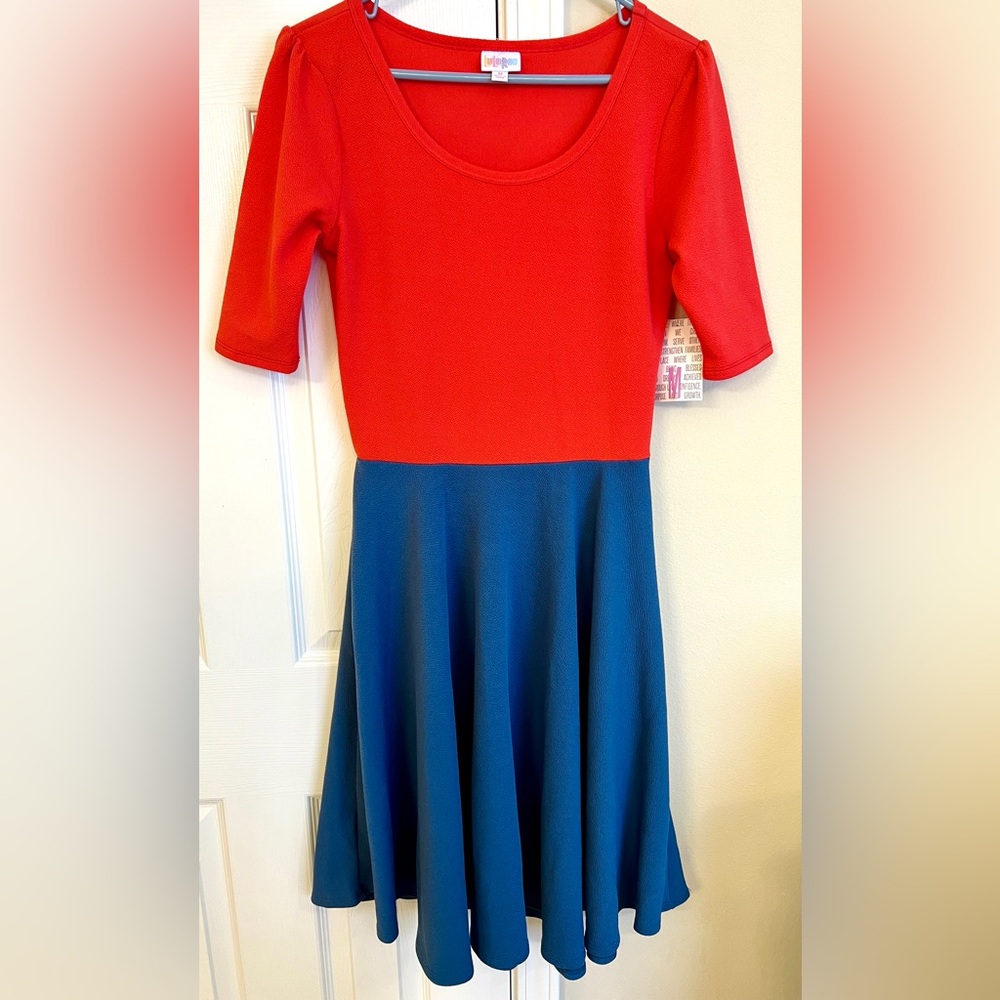 LuLaRoe Nicole Dress, Red/Blue, Brand New with Tags